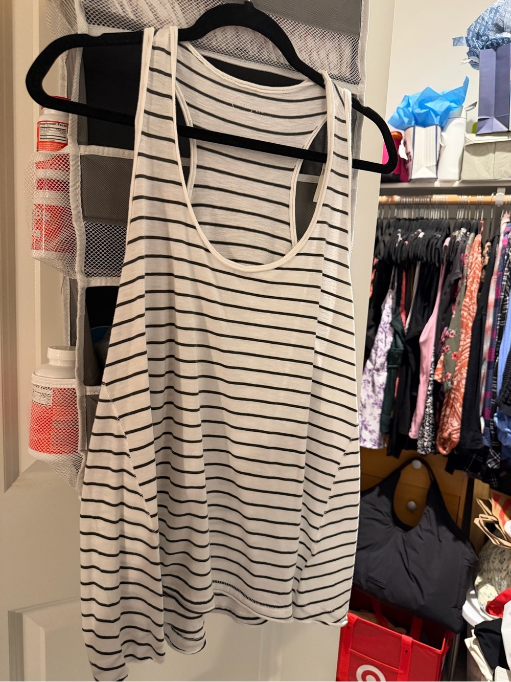 aerie White and Black Striped Racerback Tank